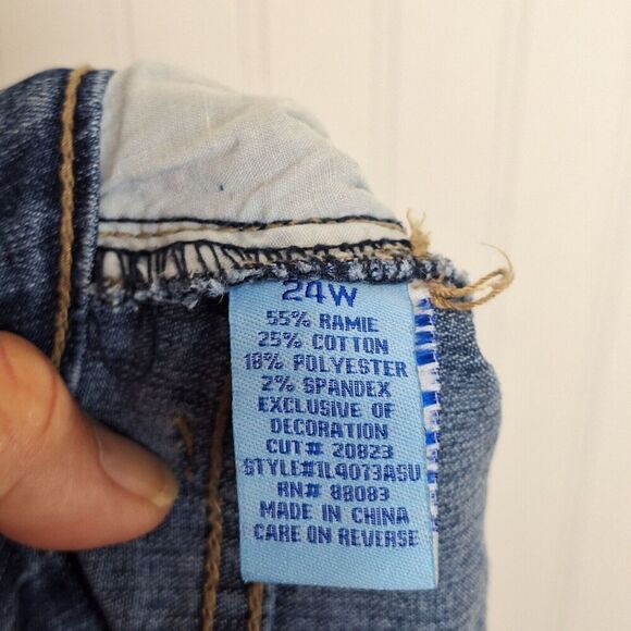 Duplex by Tyte Cropped Denim Jeans Womens 24W Studded Embroidered Wide Cuff Logo - Picture 14 of 15